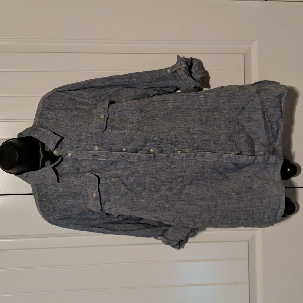 Lands end collared button-down chambray blouse size large blue